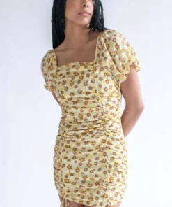 Yellow Spring Floral Cinched Mini Dress -US Clothing Shop yellow spring floral cinched mini dress 2 48427.1666805812