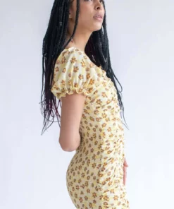 Yellow Spring Floral Cinched Mini Dress -US Clothing Shop yellow spring floral cinched mini dress 4 02279.1666805829
